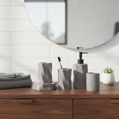 Aksesore Tualeti / Set 4 cope / Gri Efekt Marble me Kok te Zeze