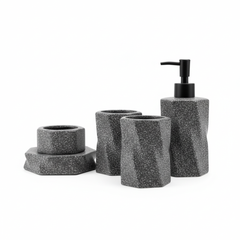Aksesore Tualeti / Set 4 cope / Gri Efekt Marble me Kok te Zeze