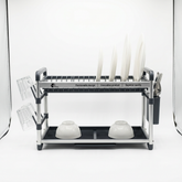 Binca Dish Rack – Osemetri tharëse enësh alumini kundër ndryshkut me tabaka dhe mbajtëse takëmësh