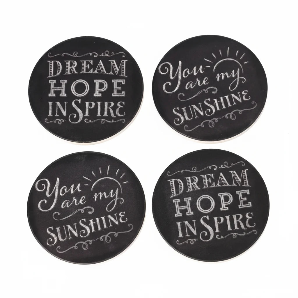 Coaster set / 10cm / Rreth / Porcelan / Fushe te Zez + tekst