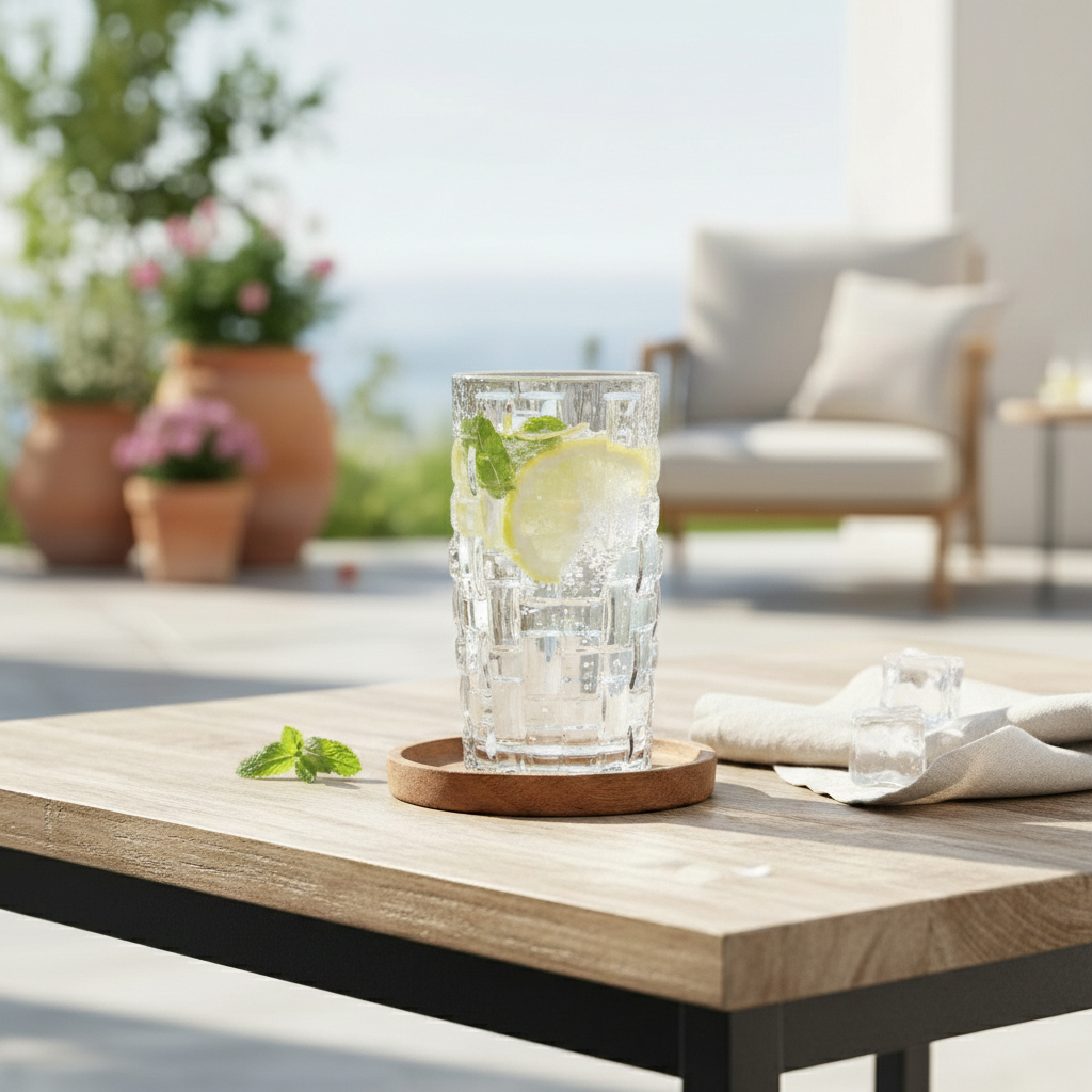 Danny Home Gote Glass 315ml (Set 6) – Gotë Qelqi Transparente me Model Gjeometrik
