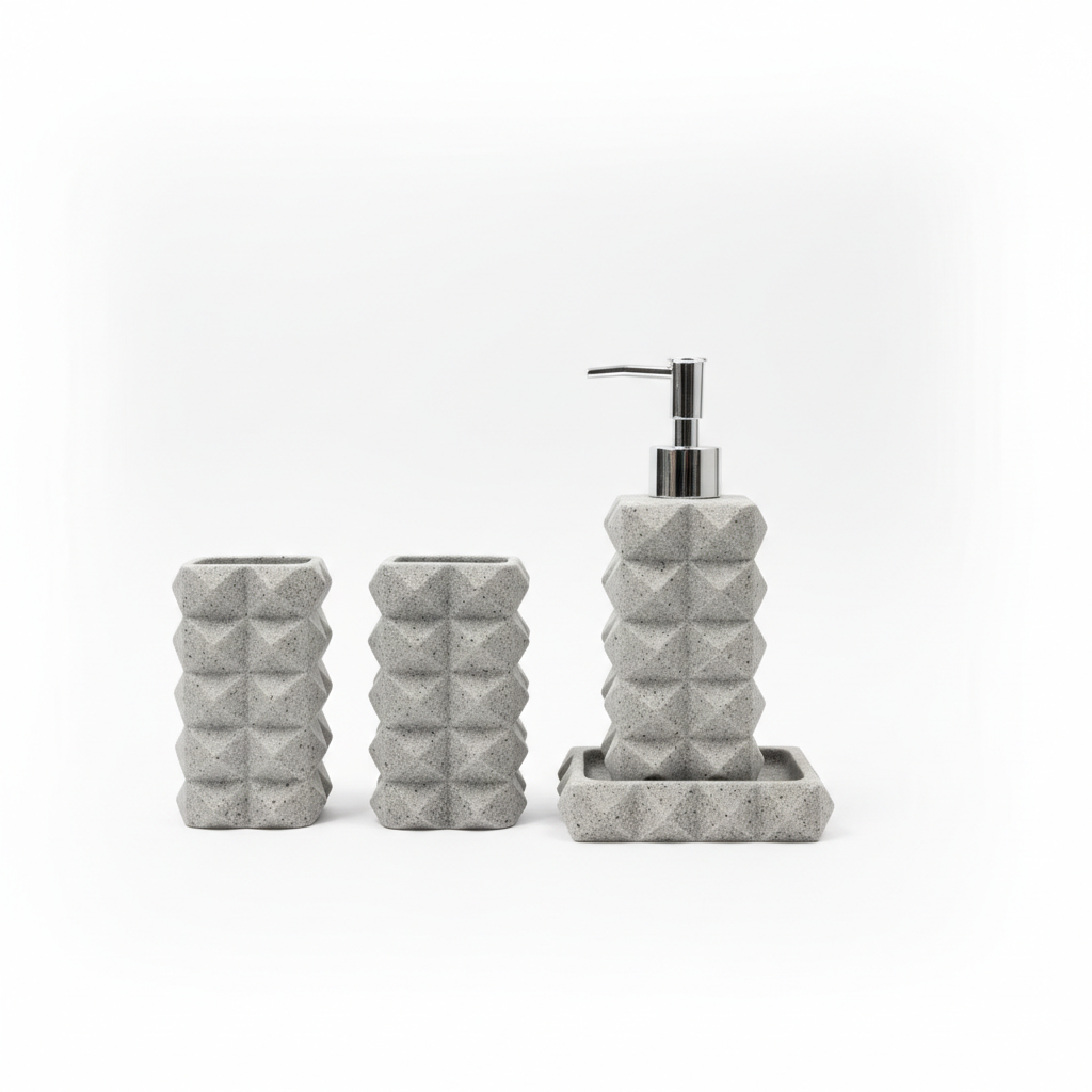 Aksesore Tualeti / Set 4 cope / Gri / Material Guri / Forme piramde