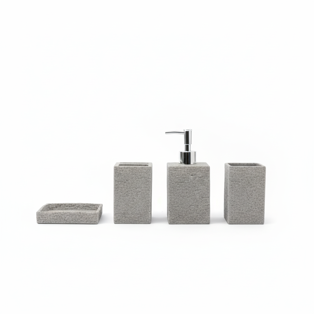 Aksesore Tualeti / Set 4 cope / Gri / Material Guri kok metalike