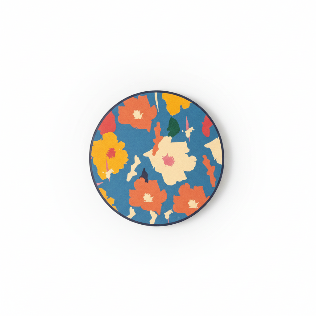 Coaster set / 10cm / Rreth / Porcelan / Ilustrime lulesh dhe gjethesh