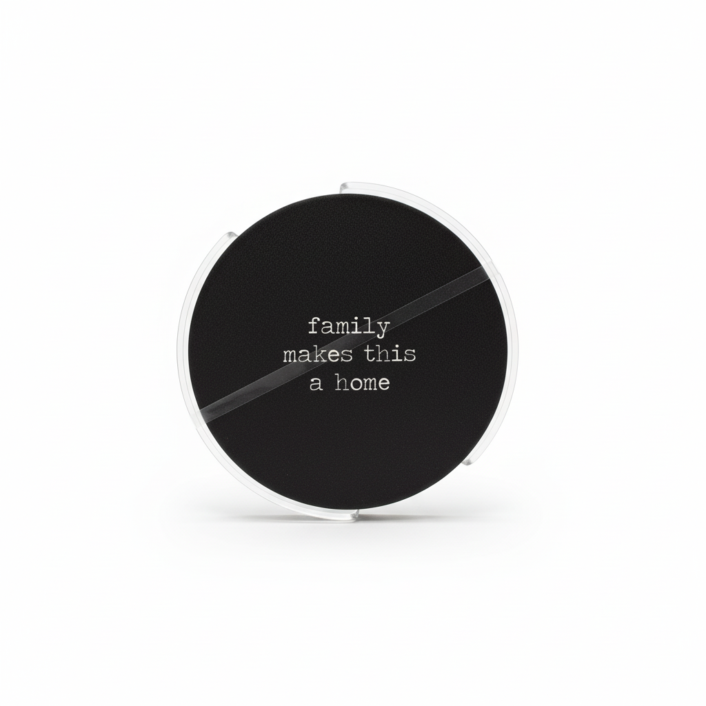 Coaster set / 10cm / Rreth / Porcelan / Fushe e zeze + Tekst i bardhe