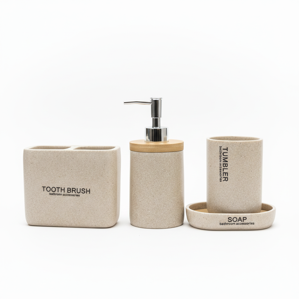 Aksesore Tualeti / Set 4 cope / Bezhe/ Material Guri me dru