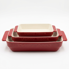 Danny Home Set Tavash Pjekjeje Porcelani, 3 Copë, Drejtkëndëshe, Ngjyrë e Kuqe